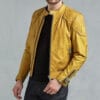 Mens Cafe Racer Yellow Leather Biker Jacket