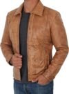 Reeves Yellow Distressed Leather Jacket Mens - Image 5