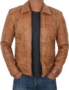 Reeves Yellow Distressed Leather Jacket Mens