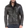 Men's Black Lambskin Leather Sports Jacket - Image 3