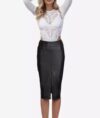 Deena Black High-Waited Real Leather Pencil Skirt for Women - Image 3