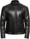 Men Plain Black Leather Jacket - Image 3