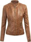 Lock and Love Women's Removable Hooded Leather Jacket Moto Biker Coat - Tan - Image 3
