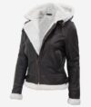 Mary B3 Hooded Bomber Brown Shearling Leather Jacket Women’s