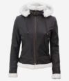 Mary B3 Hooded Bomber Brown Shearling Leather Jacket Women’s - Image 3