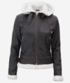 Mary B3 Hooded Bomber Brown Shearling Leather Jacket Women’s - Image 2