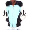 Mens 8 Ball Light-Blue Bomber Leather Jacket - Image 2