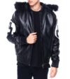 Mens Black 8 Ball Real Leather Hooded Jacket - Image 2