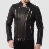 Mens Black Zipper Pockets Quilted Leather Jacket - Image 3