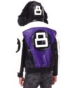 Mens Purple 8 Ball Color Block Hooded Bomber Jacket - Image 4