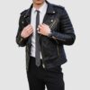 Mens Quilted Leather Biker Jacket - Image 2