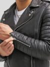 Mens Slim Fit Leather Biker Jacket - Image 3