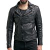 Mens Waxed Sheepskin Leather Motorcycle Jacket Black