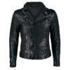 Mens Waxed Sheepskin Leather Motorcycle Jacket Black - Image 3
