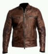 Men's Brown Racer Death Skull Leather Jacket