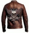 Men's Brown Racer Death Skull Leather Jacket - Image 2