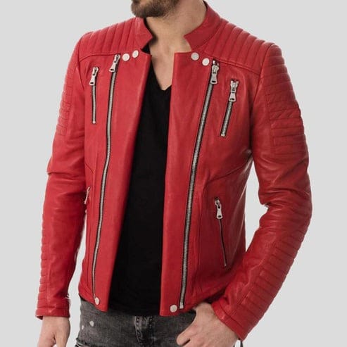 Mens-Zipper-Style-Quilted-Leathe Mens Zipper Style Quilted Leather Jacket - Image 1