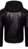 Mens Black Leather Motorcycle Jacket with Hoodie - Image 4