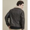 Men's Black Leather Shearling Collar Jacket - Image 2