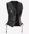 Women's Black Leather Biker Vest - High-Quality Real Lambskin - Image 4
