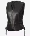 Women's Black Leather Biker Vest - High-Quality Real Lambskin - Image 3