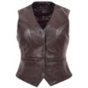 Women’s Leather Classic Buttoned Waistcoat Rita Brown