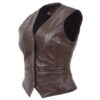 Women’s Leather Classic Buttoned Waistcoat Rita Brown - Image 3