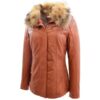 Women’s Leather Jacket with Detachable Collar Dalia Cognac - Image 5