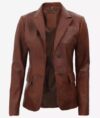 Women’s Premium Two Button Brown Leather Blazer