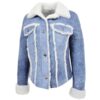 Women’s Real Sheepskin Trucker Jacket Kylie Denim Blue - Image 4
