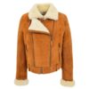 Women’s Sheepskin Aviator Pilot Jacket Nora Tan White