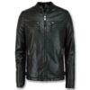 Mens Cafe Racer Biker Leather Jacket - Image 2