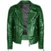 Forest Green Biker Leather Men Jacket