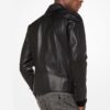 Men Black Grained Leather Biker Jacket - Image 4