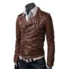 Men Brown Belted Leather Jacket - Image 2