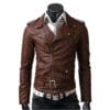 Men Brown Belted Leather Jacket