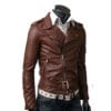 Men Brown Belted Leather Jacket - Image 3