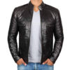 Men Plain Black Leather Jacket