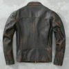 Men's Motorcycle Vintage Cafe Racer Distressed Black Biker Real Leather Jacket - Image 2