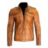 Vintage Style Brown Motorcycle Real Leather Cafe Biker Jacket