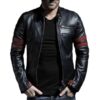 Men’s Retro Black Leather Jacket with Strips