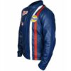 Men’s Steve McQueen Le Mans Gulf Racing Style Stripes Leather Jacket - Image 2