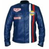 Men’s Steve McQueen Le Mans Gulf Racing Style Stripes Leather Jacket