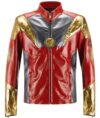 New Iron Man Hollywood Movie Red Golden Style Real Cowhide Leather Jacket