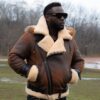 Rocco Vintage Distressed Brown Aviator bomber shearling jacket with hoodie - Image 2