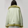 Women Light Green Aviator Styled Sheepskin Shearling Leather Jacket - Image 2