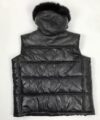 Mens Black Lambskin Leather Vest With Fur HOODED Black Coat - Image 2
