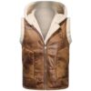 Men's Aviator RAF B3 Real Shearling Bomber Leather Vest Sheep skin Fur Brown