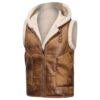 Men's Aviator RAF B3 Real Shearling Bomber Leather Vest Sheep skin Fur Brown - Image 3