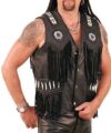 Mens Leather Vest Black Suede Cowboy Western Style Native American Beaded Fringe